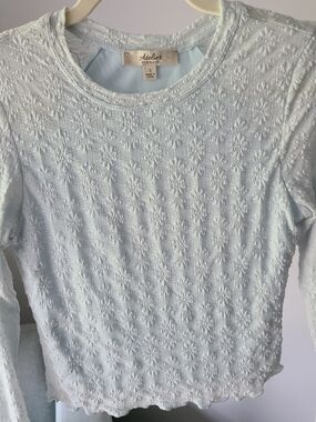 Atelier Light Blue Floral Texture Long-Sleeve Top